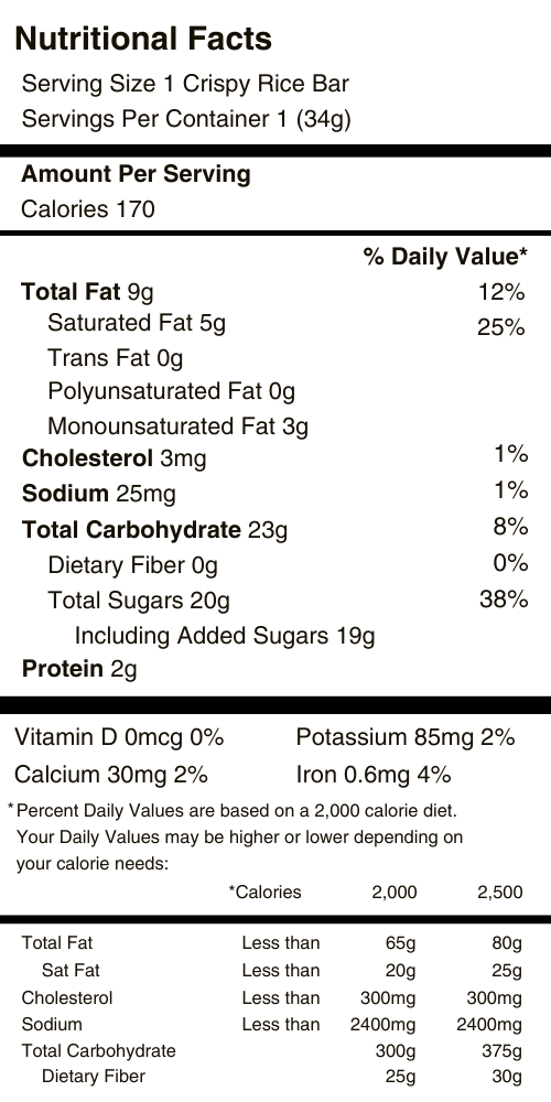 Crispy Rice Bar Nutritional Facts