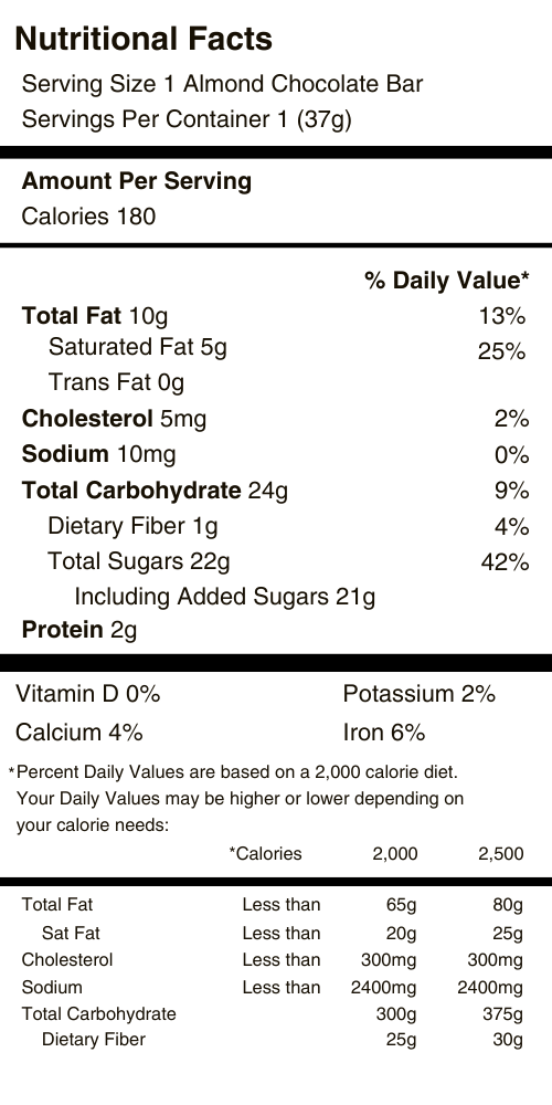 Almond Chocolate Bar Nutritional Facts