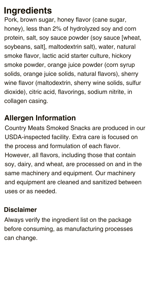 Bold Teriyaki Sticks Ingredients