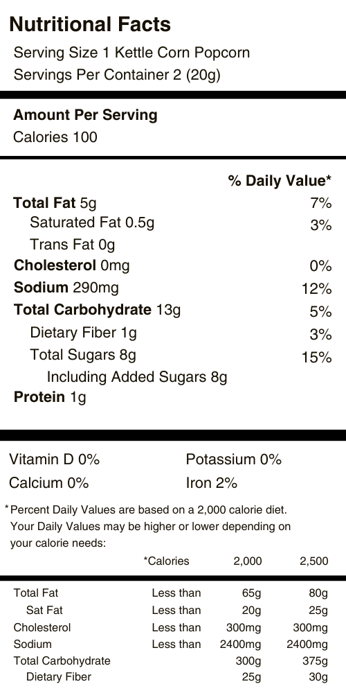Kettle Corn Popcorn Nutritional Facts