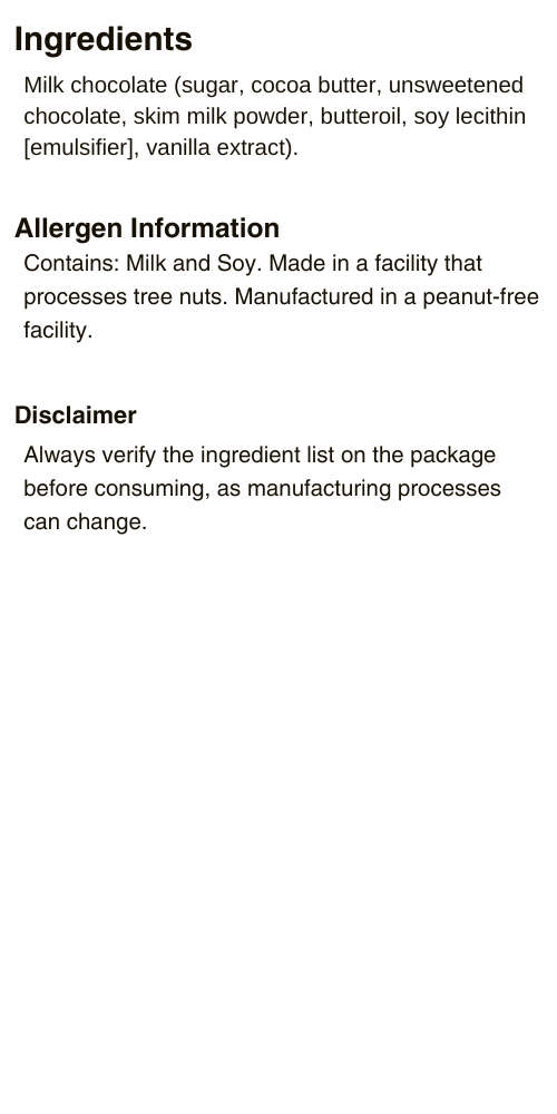 Milk Chocolate Bar Ingredients