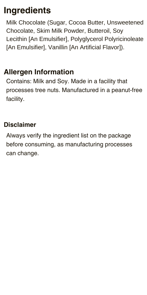 Milk Chocolate Bar Ingredients