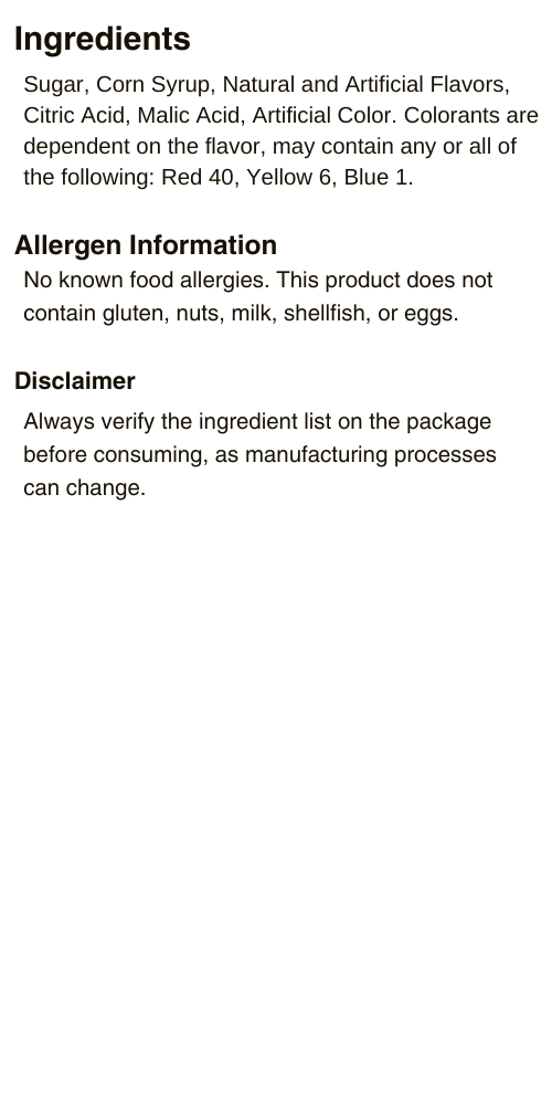 Lolliween Lollipop Ingredients