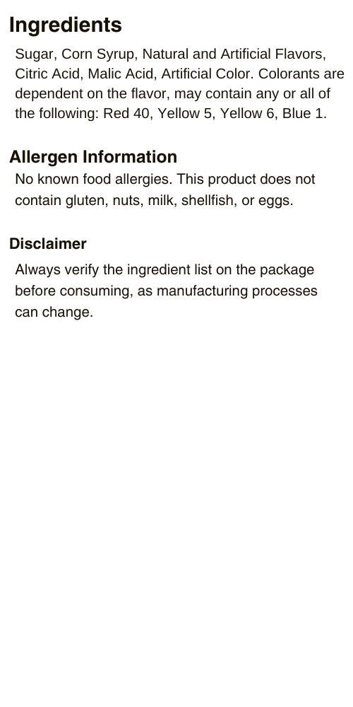Sour Mania Lollipop Ingredients