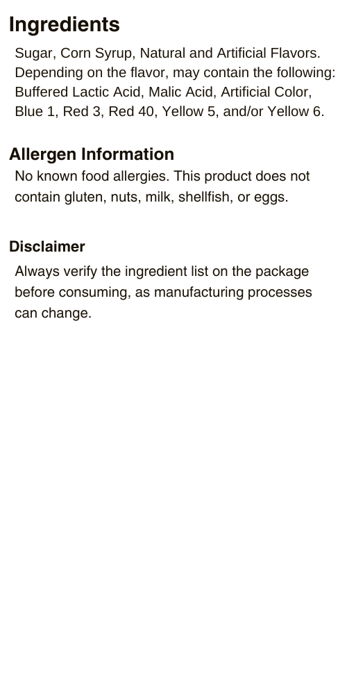 Yummy Lix Lollipop Ingredients