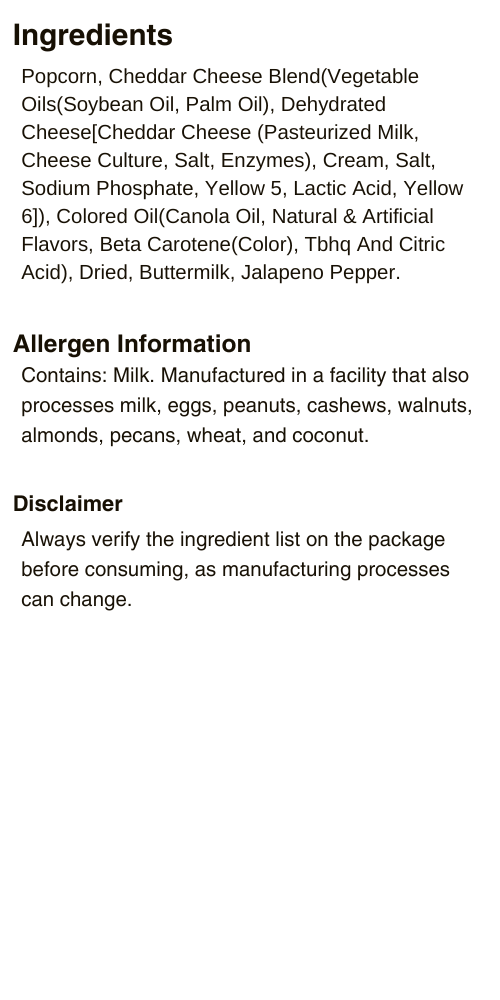 Jalapeño Cheddar Popcorn Ingredients