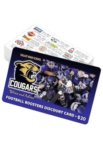 Stack of Sample Football Booster Discount Cards