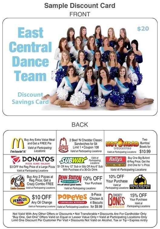 Sample Dance Team Discount Card
