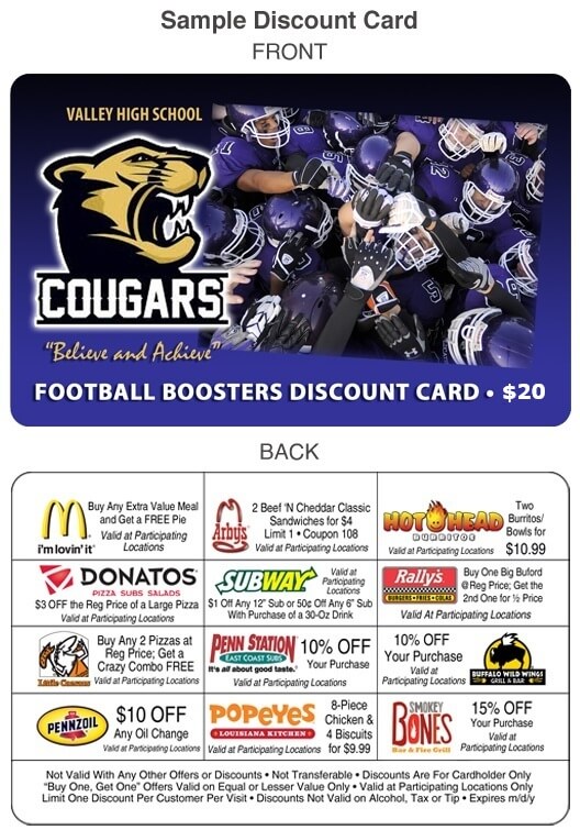Sample Football Boosters Discount Card