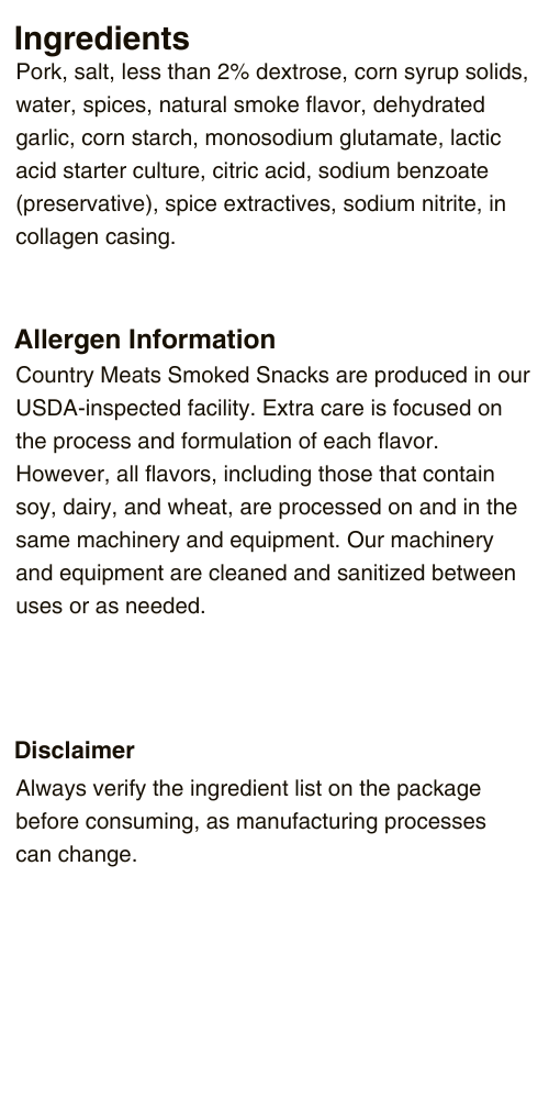 Original Smoked Hickory Sticks Ingredients