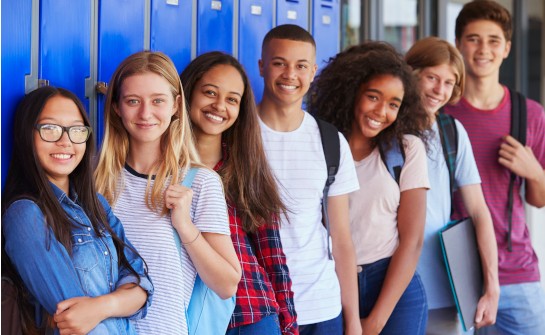 High school students next to lockers