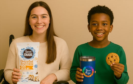 Students holding creative fundraising products