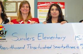 Sanders Elementary School fundraising team holding check